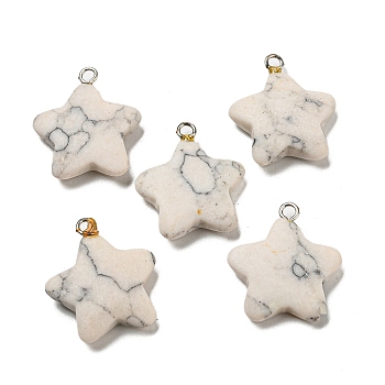 Synthetic Turquoise Pendants, Star Charms with Platinum Tone Iron Loops, White, 21~22x18~18.5x5~5.5mm, Hole: 1.8mm