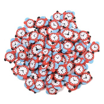 Handmade Polymer Clay Cabochons, Clock, Red, 5~6.5x5~6.8x0.5~0.8mm, about 25000pcs/500g