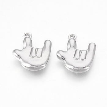 201 Stainless Steel ASL Pendants, Gesture I Love You, Stainless Steel Color, 16.5x14.5x3mm, Hole: 1.4mm