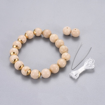 Natural Fossil Beads Stretch Bracelets, with 304 Stainless Steel Bead Caps, Packing Box, 2-1/4 inch(5.6cm)
