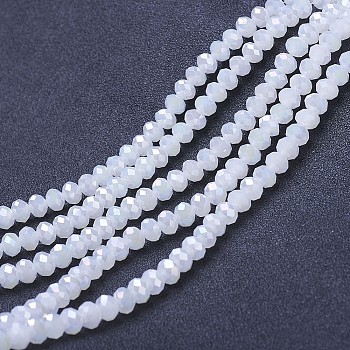 Electroplate Glass Beads Strands, Imitation Jade Beads, AB Color Plated, Faceted, Rondelle, Snow, 3x2mm, Hole: 0.8mm, about 145~150pcs/strand, 34~35cm