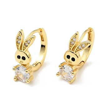 Cubic Zirconia Rabbit Hoop Earrings, Rack Plating Brass Jewelry for Women, Cadmium Free & Nickel Free & Lead Free, Real 18K Gold Plated, 17x17.5x2mm, Pin: 0.8mm