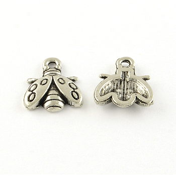 Tibetan Style Alloy Charms, Ladybug, Cadmium Free & Lead Free, Antique Silver, 14x12x2.5mm, Hole: 1.5mm, about 1136pcs/1000g
