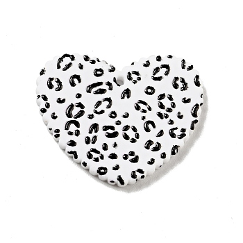 Printed Acrylic Pendants, Heart with Leopard Print Pattern, Black, 26x31.5x2mm, Hole: 1.5mm