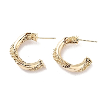 Twist Ring Brass Stud Earrings, Half Hoop Earrings, Real 18K Gold Plated, 23x5mm