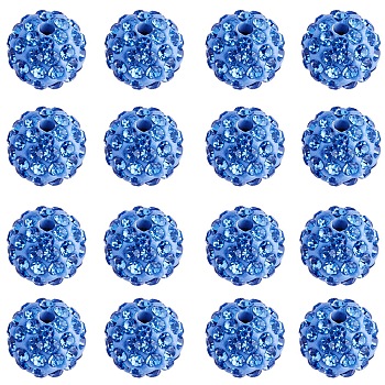 Pave Disco Ball Beads, Polymer Clay Rhinestone Beads, Round, Light Sapphire, 10mm, Hole: 1.5mm, about 100pcs/box