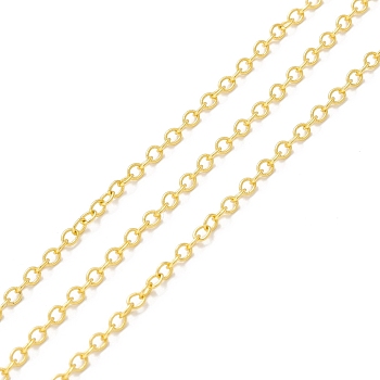 Brass Cable Chains, Long-Lasting Plated, with Spool, Cadmium Free & Lead Free, Soldered, Real 18K Gold Plated, 2.5x2x0.5mm, about 32.8 Feet(10m)/roll