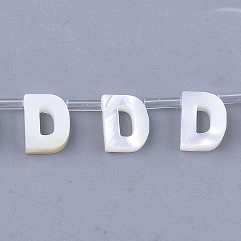Natural Sea Shell Beads, White Shell Mother of Pearl Shell, Top Drilled Beads, Letter.D, 10x2.5~11.5x3mm, Hole: 0.8mm