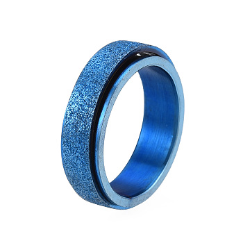 201 Stainless Steel Sand Blast Rotating Finger Ring, Calming Worry Meditation Fidget Spinner Ring for Women, Blue, Inner Diameter: 17mm