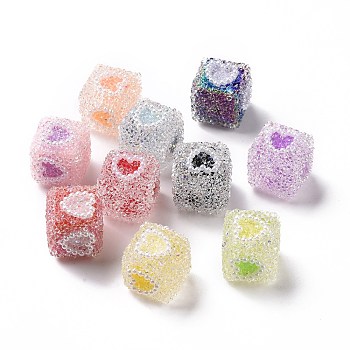 Acrylic Beads, No Hole/Undrilled, Cube with Heart, Mixed Color, 18x17x18mm
