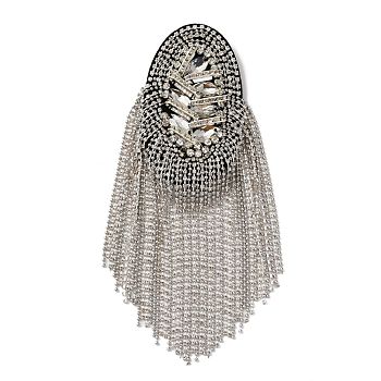 Detachable Iron Tassel Epaulettes, Retro Rhinestone Shoulder Badges, with Cloth Findings & Pin, Platinum, 185x54x14.5mm