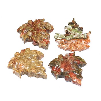 Natural Ocean Jasper Beads, Half Drilled, Autumn Theme, Maple Leaf, 40~41x36~37x6.5~7mm, Hole: 1.2~1.4mm