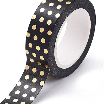Foil Masking Tapes, DIY Scrapbook Decorative Paper Tapes, Adhesive Tapes, for Craft and Gifts, Polka Dot, Black, 15mm, 10m/roll
