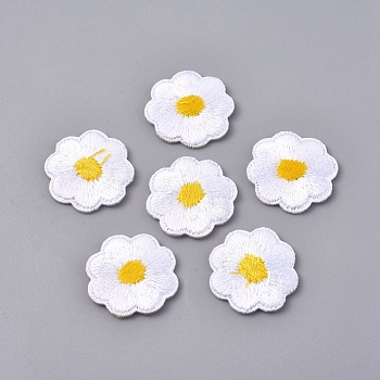 Computerized Embroidery Cloth Iron on/Sew on Patches, Costume Accessories, Appliques, Daisy, White, 20x1.8mm