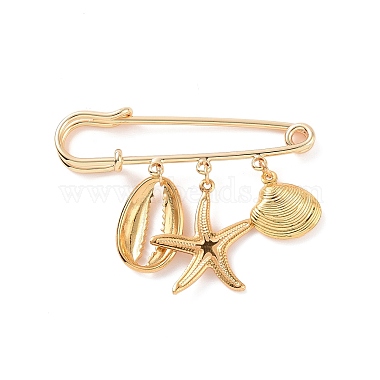 304 Stainless Steel Shell & Starfish Charms Safety Pin Brooch(JEWB-BR00083)-2