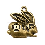 Tibetan Style Alloy Pendants, Rabbit Charms, Antique Bronze, 19x17.5x3.5mm, Hole: 1.5mm, about 833pcs/1000g(PALLOY-M198-04AB)