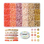 DIY Bracelet Kits, Including Handmade Polymer Clay Beads, CCB Plastic Spacer Beads, Brass Crimp Beads, Alloy Spacer Beads, Mixed Color, 6x1mm, Hole: 2mm, 5 colors, 28g/color, 140g(DIY-YW0009-13D)