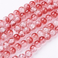 Crackle Glass Beads Strands, Round, White/Red, about 8mm in diameter, hole: 1mm, about 105pcs/strand, 33 inch/strand(GGC8mmY-A74)