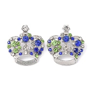 Rhinestone Pendants, Cadmium Free & Lead Free, with Alloy Findings, Crown, Platinum, Colorful, 31x29x10mm, Hole: 3mm(RSB453-8)