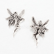 Tibetan Style Alloy Pendants, Fairy, Cadmium Free & Lead Free, Antique Silver, 21.5x15x3mm, Hole: 1mm(X-TIBEP-Q063-56AS-RS)