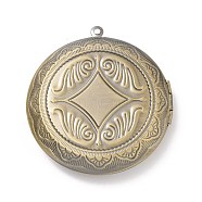Rack Plating Brass Locket Pendants, Photo Frame Charms for Necklaces, Cadmium Free & Lead Free, Flat Round with Rhombus, Brushed Antique Bronze, 48x45x10mm, Hole: 1.8mm, Inner Diameter: 29mm(KK-F839-001BAB)
