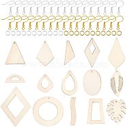 DIY Dangle Earring Makings, with Unfinished Wood Big Pendants, Brass Earring Hooks & Jump Ring, Mixed Shapes, Golden & Silver, Pendants: 120pcs/set(DIY-NB0003-62)