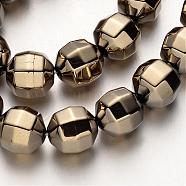 Electroplate Non-magnetic Synthetic Hematite Bead Strands, Faceted, Round, Antique Bronze Plated, 10x10mm, Hole: 1mm, about 40pcs/strand, 15.7 inch(G-F300-30-06)