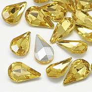 Pointed Back Glass Rhinestone Cabochons, Back Plated, Faceted, teardrop, Topaz, 8x5x3mm(RGLA-T082-5x8mm-22)