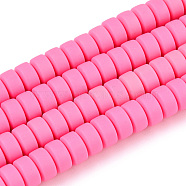 Handmade Polymer Clay Beads Strands, for DIY Jewelry Crafts Supplies, Flat Round, Hot Pink, 6~7x3mm, Hole: 1.5mm, about 113~116pcs/strand, 15.55 inch~16.14 inch(39.5~41cm)(CLAY-N008-008I)