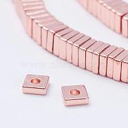 Electroplate Non-Magnetic Synthetic Hematite Beads Strands, Square Heishi Beads, Rose Gold Plated, 3x3x1mm, Hole: 0.5mm, about 386pcs/strand, 16.5 inch(42cm)(G-F510-33-3x3mm)