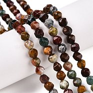 Natural Ocean Jasper Beads Strands, Round, Faceted, 5.5~6x5.5~6.5mm, Hole: 1mm, about 60~62pcs/strand, 14.17~14.88''(36~37.2cm)(G-T138-226)