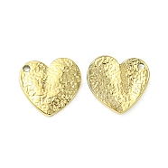 304 Stainless Steel Charms, Textured Heart Charms, Real 14K Gold Plated, 13x13.5x2mm, Hole: 1.2mm(STAS-L269-024G)