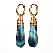 Handmade Natural Agate Dangle Hoop Earrings, with 304 Stainless Steel Earring Hoops & 316 Surgical Stainless Steel Pins, Teardrop, Golden, 45~47mm, Pin: 1mm(X1-EJEW-JE04678-02)