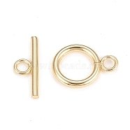 Brass Toggle Clasps, Long-Lasting Plated, Ring, Real 18K Gold Plated, Bar: 7x18.5x2.1mm, Hole: 2.7mm, Ring: 18x13.2x2.2mm, Hole: 2.7mm(X-KK-Q765-01G)