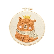 Animal Theme DIY Display Decoration Punch Embroidery Beginner Kit, Including Punch Pen, Needles & Yarn, Cotton Fabric, Threader, Plastic Embroidery Hoop, Instruction Sheet, Bear, 155x155mm(SENE-PW0003-073A)