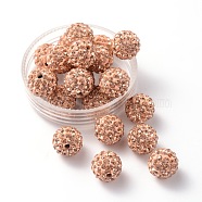 Pave Disco Ball Beads, Polymer Clay Rhinestone Beads, Grade A, Light Peach, PP13(1.9~2mm), 10mm, Hole: 1mm(RB-Q195-10mm-362)