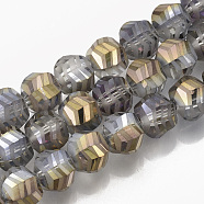 Electroplate Glass Beads Strands, Half Plated, Frosted, Faceted, Round, Gold, 9x10x8.5mm, Hole: 1.5mm, about 70pcs/strand, 24.4 inch(EGLA-T018-01-A02)