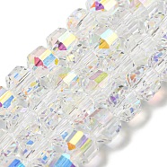 Electroplate Glass Beads Strands, AB Color, Faceted, Column, Clear AB, 6~7x6~7mm, Hole: 1.2mm, about 58~59pcs/strand, 15.55~15.75 inch(39.5~40cm)(EGLA-C003-04)
