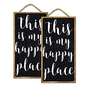 Wooden Hanging Plate,  Decoration Accessories, with Hemp Rope, Rectangle with Word, Black, 250x130x5mm(HJEW-WH0026-001)