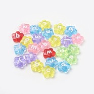 Imitation Jelly Acrylic Beads, Mixed Letters, Horizontal Hole, Flower, Mixed Color, about 12mm in diameter, 4~5mm thick, hole: 2mm(X-PB41C9658)