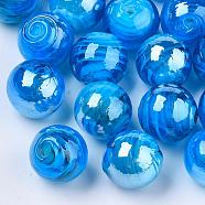 Handmade Lampwork Beads, Pearlized, Round, Deep Sky Blue, 14mm, Hole: 1.5mm(LAMP-S021-01)