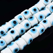 Handmade Evil Eye Lampwork Beads Strands, Column, White, 8.5x6~7mm, Hole: 2mm, about 53~56pcs/strand, 13.78 inch~14.17 inch(35cm~36cm)(LAMP-WH0006-05J)