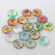 Mixed Map Printed Dome Glass Cabochons, Half Round, Mixed Color, 25x7mm(X-GGLA-A002-25mm-MM)