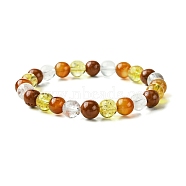 Synthetic Citrine & Natural Carnelian & Red Jasper & Natural Quartz Crystal Round Beaded Stretch Bracelets, Aries, Inner Diameter: 2-1/8 inch(5.5cm)(BJEW-JB10910-01)