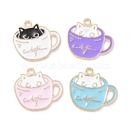 Alloy Enamel Pendants, Light Gold, Cup with Cat Charm, Mixed Color, 18.5x20x1mm, Hole: 1.5mm(PALLOY-D015-01)