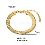 Simple Stainless Steel Snake Chains Bracelets for Summer Beach, Real 18K Gold Plated, 6-3/4 inch(17cm), 8mm(PM6439-12)