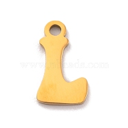 201 Stainless Steel Charms, Laser Cut, Letter Charm, Letter L, 10.5x6x1mm, Hole: 1.2mm(STAS-U016-01G-L)