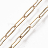 Brass Paperclip Chains, Flat Oval, Drawn Elongated Cable Chains, Soldered, with Spool, Cadmium Free & Nickel Free & Lead Free, Real 16K Gold Plated, 9x3x0.7mm, about 16.4 Feet(5m)/roll(CHC-S008-001A-G-NR)