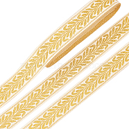 Polyester Metallic Ribbons, Floral Pattern, Gold, 1 inch(25mm)(SRIB-WH0011-034)