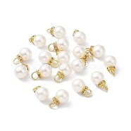 Plastic Imitation Pearl Pendants, with Iron Findings, Round Charm, Golden, 18.5x11mm, Hole: 4.5mm(KY-XCP0001-23)